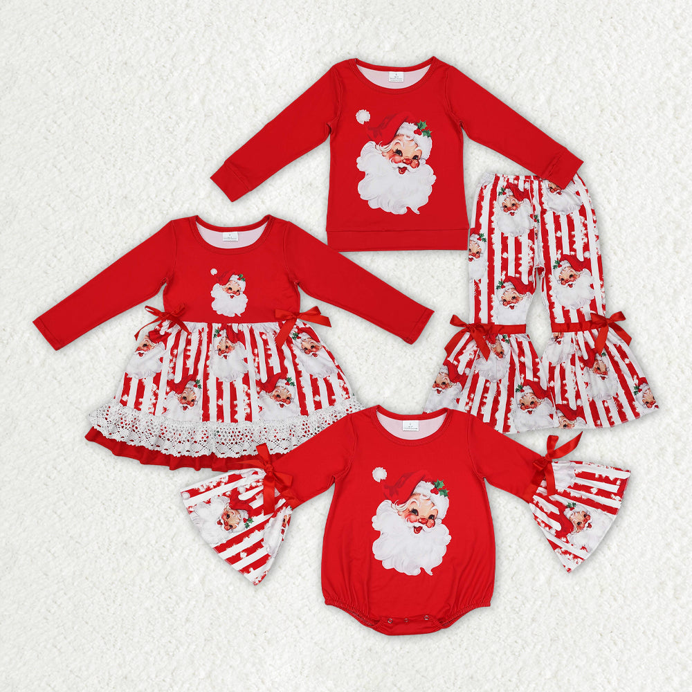 Baby Girl Long Sleeves Christmas Santa Sibling Dress Romper Clothes Set