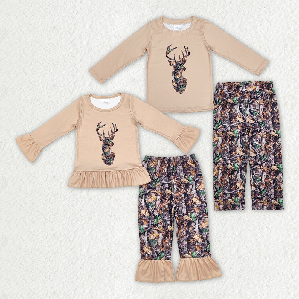 Baby Boy Girl Long Sleeves Deer Shirt Camo Pants Sibling Clothes Set