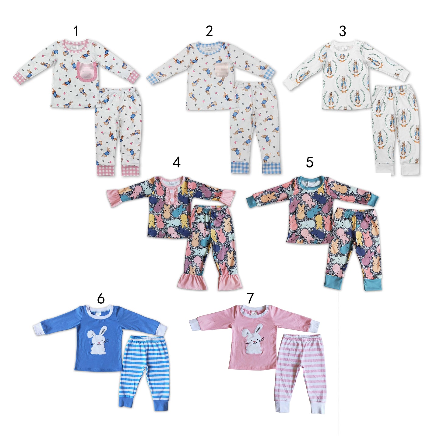 Baby Boy Girl Long Sleeves Easter Rabbits Shirt Pants Sibling Pajamas Set