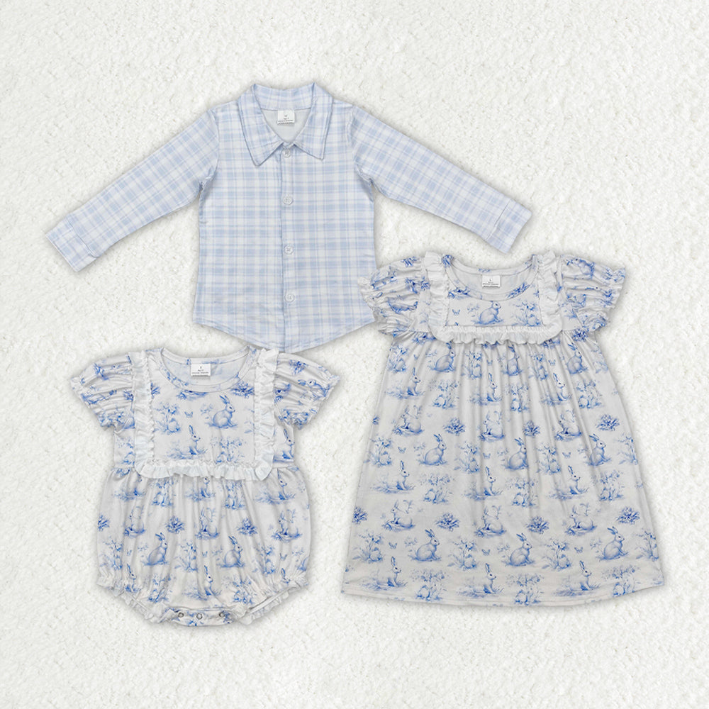Baby Boy Girl Easter Rabbit Sibling Romper Shirt Dress