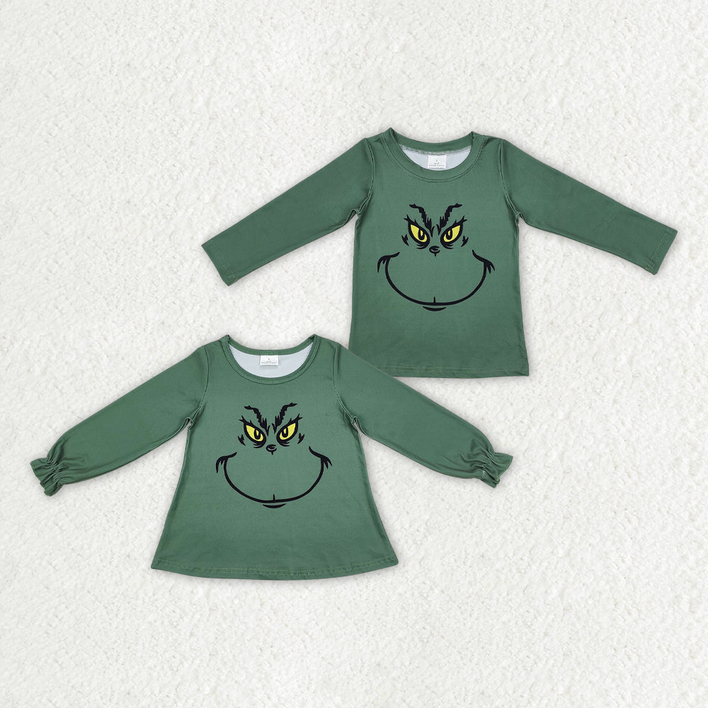 Baby Boy Girl Christmas Green Face Smile Sibling Shirt Tops