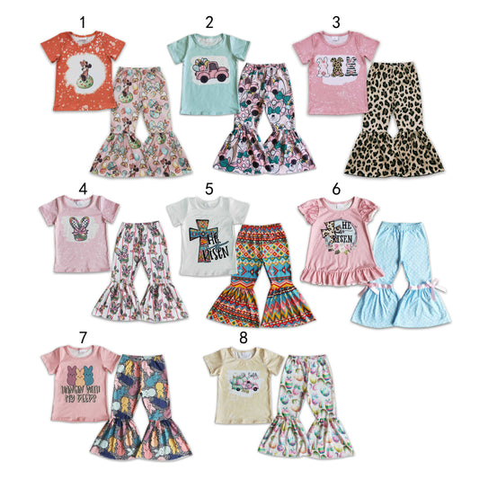 Baby Girl Short Sleeves Easter Shirt Bell Pants Sibling Clothes Set