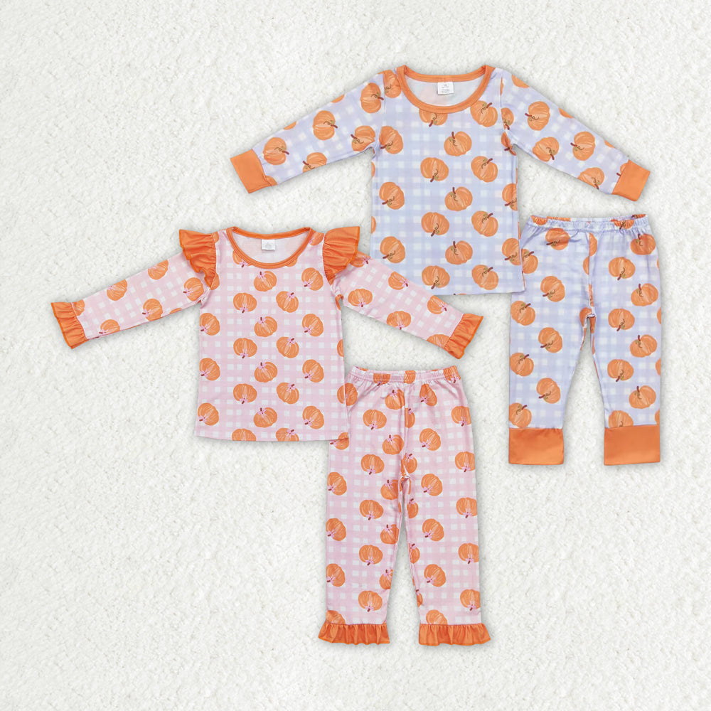 Baby Boy Girl Pumpkin Shirt Pants Sibling Bamboo Pajamas Set