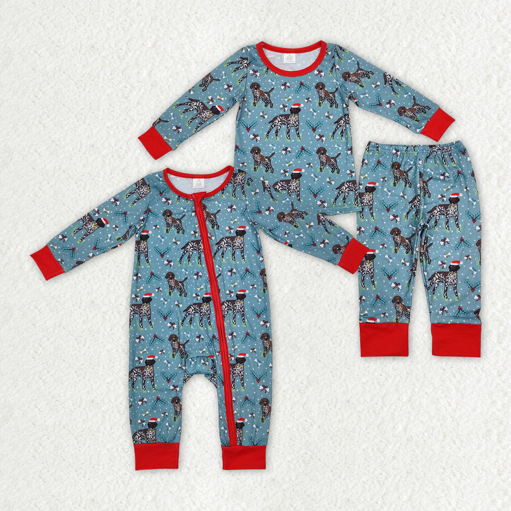 Baby Boy Christmas Dog Sibling Brother Bamboo Romper Pajamas Clothes Set