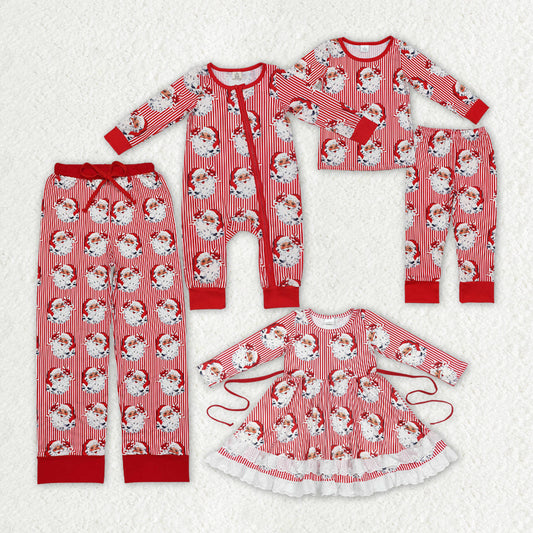 Baby Boy Girl Adult Christmas Stripes Santa Sibling Dress Bamboo Pajamas Clothes Set