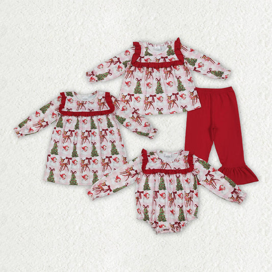 Baby Girl Long Sleeves Christmas Santa Bows Tree Sibling Romper Dress Outfit Clothes RTS