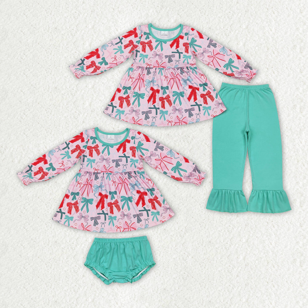 Baby Girl Christmas Bows Sibling Long Sleeves Set