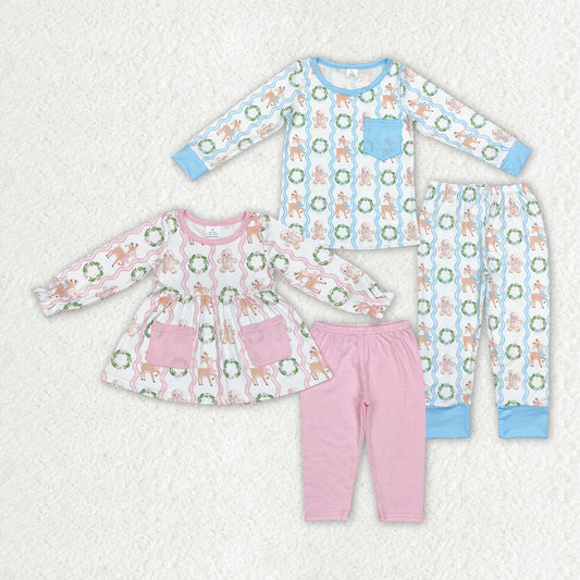 Baby Boy Girl Christmas Deer Gingerbread Sibling Pajamas Clothes Set