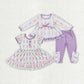 Baby Girl Kids Easter Rabbits Sibling Purple Dress Clothes Set