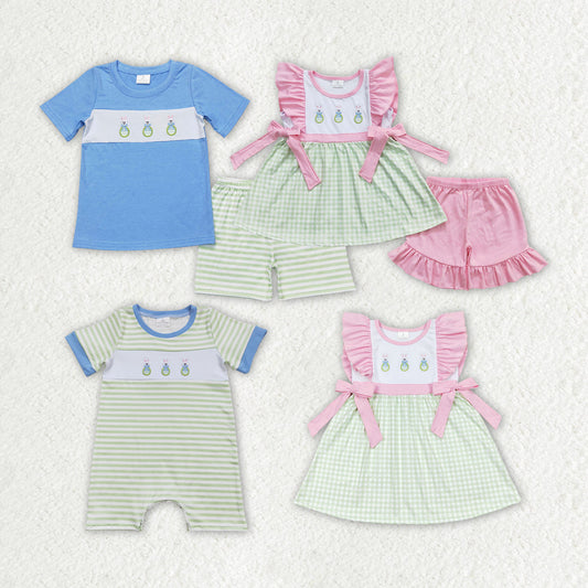 Baby Boy Girl Embroidery Easter Rabbits Sibling Romper Clothes Set