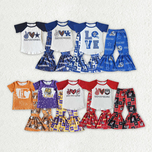 Bay Girl Short Sleeves Football Team Bell Pants Sibling Clothes Set