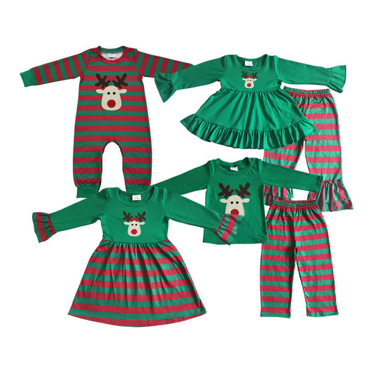 Baby Boy Girl Long Sleeves Embroidery Deer Sibling Christmas Romper Dress Set RTS