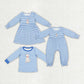 Baby Boy Girl Blue Stripes Embroidery Dog Sibling Dress Romper