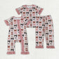 Baby Girl Short Sleeves Western Bows Sibling Ruffle Zipper Romper Pajamas Set Clothes RTS