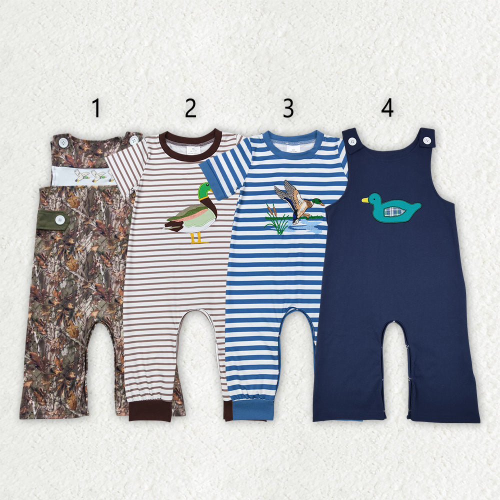 Baby Boy Embroidery Ducks Sibling Hunting Romper RTS
