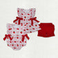 Baby Girl Shorts Sleeves Strawberry Bows Sibling Romper Clothes Set RTS