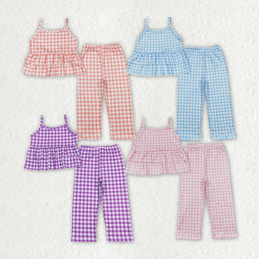 Baby Girl Sleeveless Checkered Tops Pants Sibling Sister Clothes Set