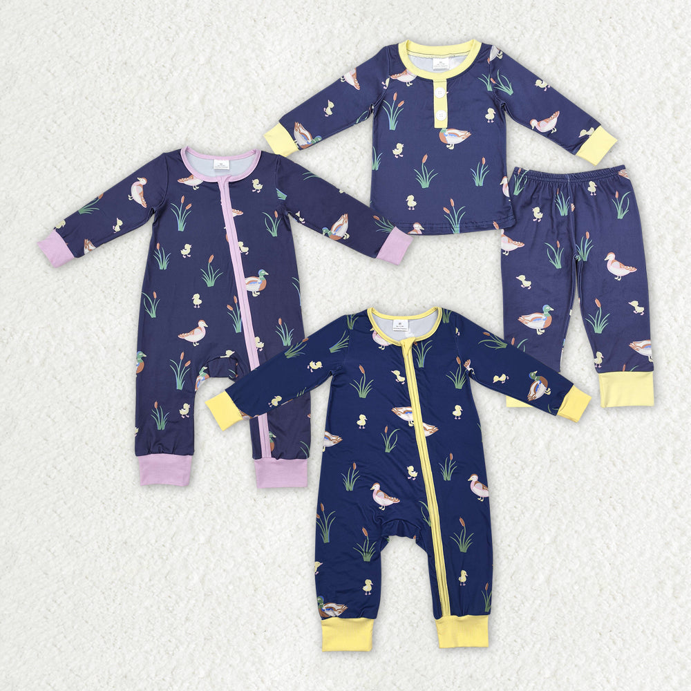 Baby Boy Girl Long Sleeves Ducks Sibling Romper Pajamas Clothes Set