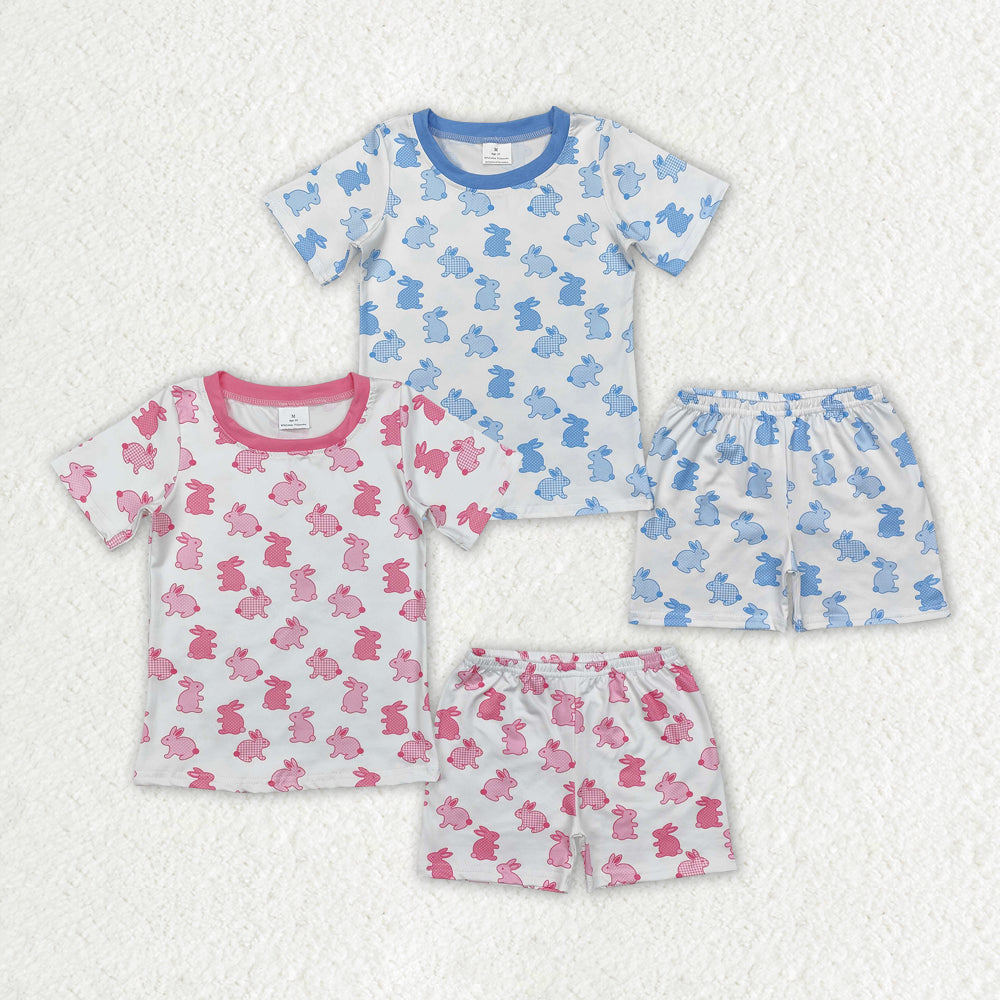 Baby Boy Girl Short Sleeves Easter Rabbits Shirt Shorts Sibling Pajamas Clothes Set