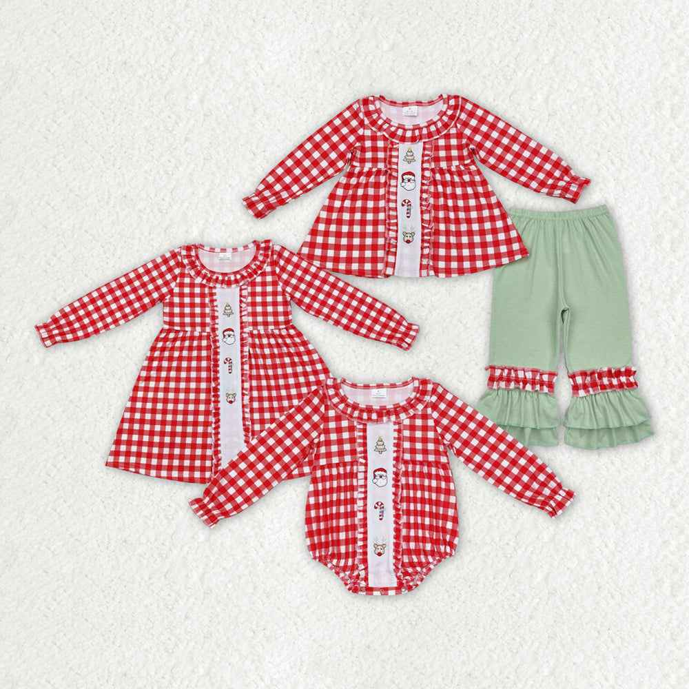 Baby Girl Checkered Santa Christmas Sibling Romper Dress Clothes Set