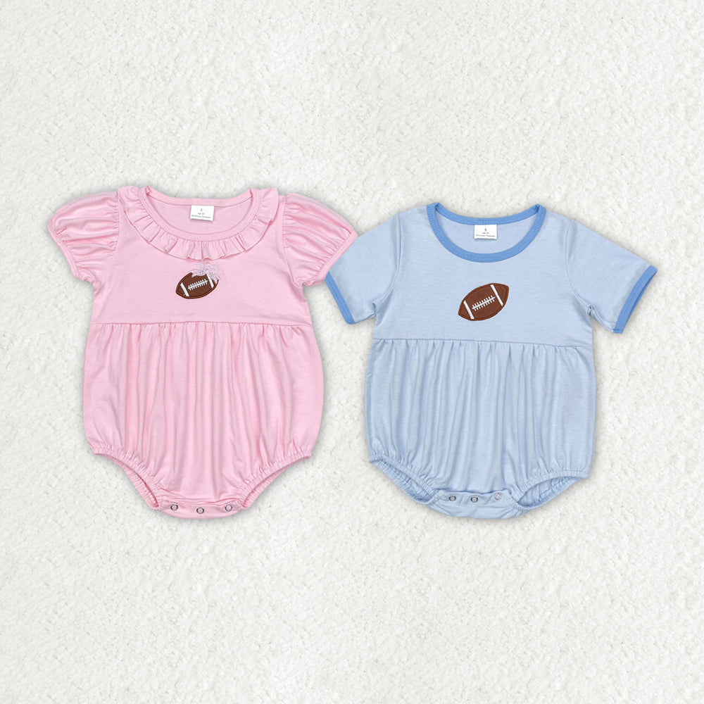 Baby Boy Girl Infant Sibling Embroidery Football Cotton Bubble Romper