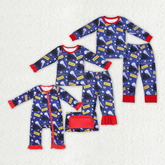 Baby Boy Girl Infant Christmas Train Sibling Romper Pajamas Set