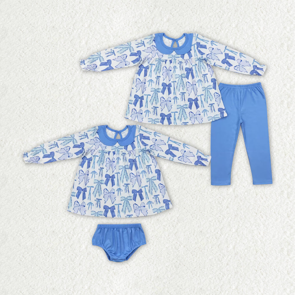 Baby Girl Blue Bows Sibling Long Sleeves Set