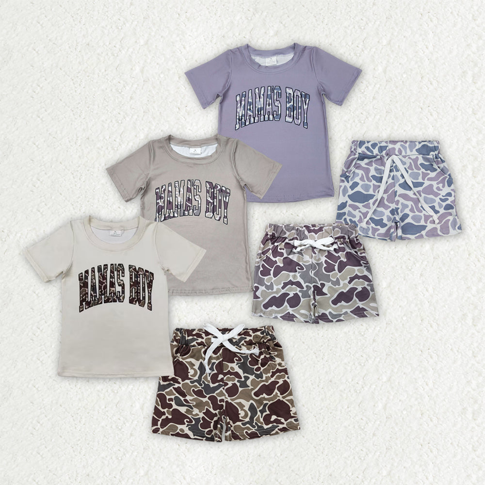 Baby Kids Toddler Short Sleeves Mama's Boy Shirt Camo Shorts Sibling Outfit RTS
