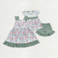 Baby Girl Green Floral Checked Sibling Dress Outfit Clothes Set RTS