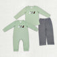 Baby Boy Embroidery Dogs Ducks Sibling Green Romper Clothes Set