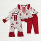 Baby Girl Long Sleeves Santa Stars Sibling Christmas Red Ruffle Romper Outfit Clothes RTS