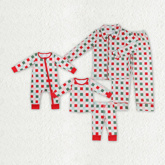 Adult Kids Christmas Checkered Pajamas Sibling Family Romper Set