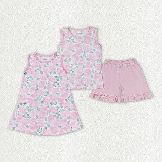 Baby Girl Sleeveless Pink Flower Sibling Dress Clothes Outfit RTS