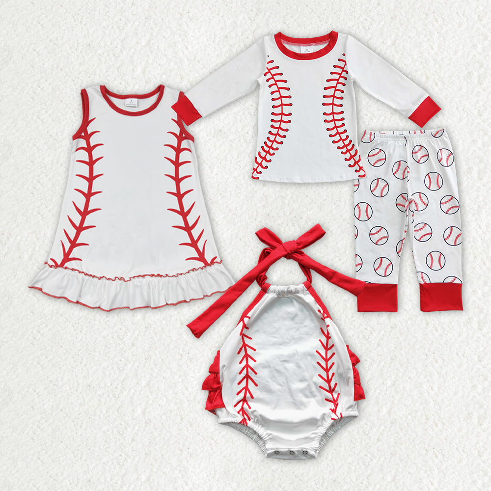 Baby Boy Girl Baseball Sibling Romper Dresse Pajamas Set