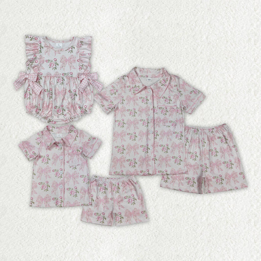 Baby Girl Adult Women Flower Bows Sibling Family Romper Pajamas Set RTS