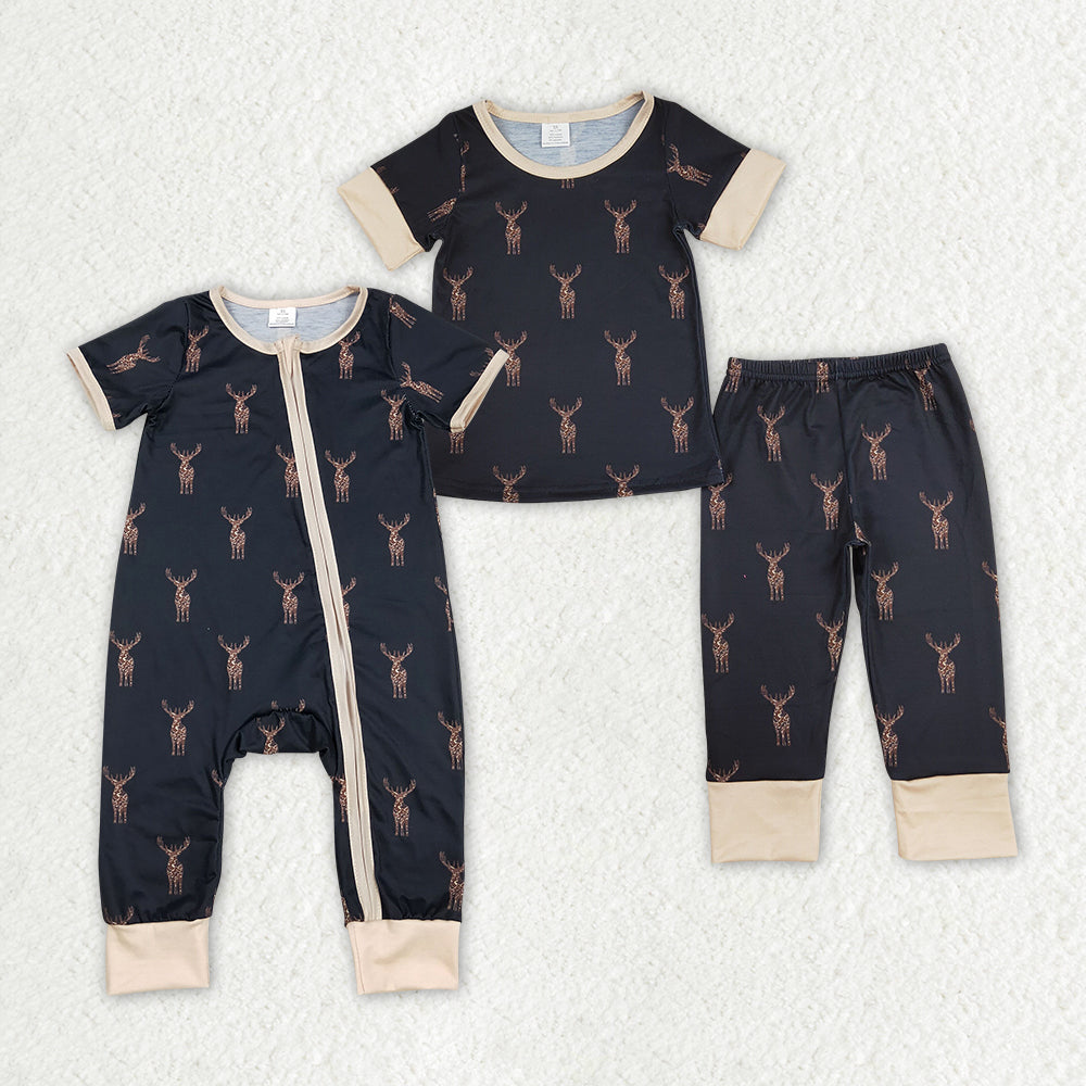 Baby Boy Camo Deer Sibling Romper Pajamas Set