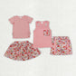 Baby Girl Embroidery Bows Pink Shirt Flower Shorts Skorts Sibling Set RTS