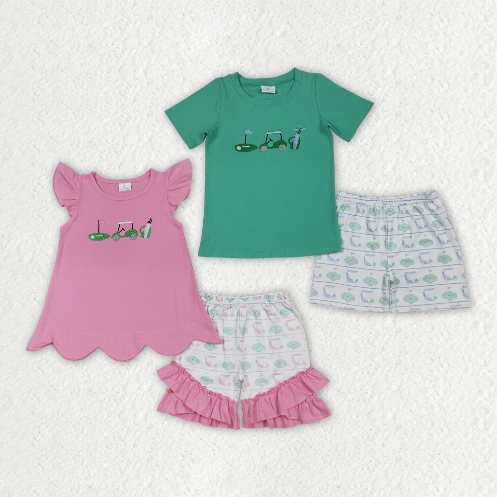 Baby Boy Girl Short Sleeves Embroidery Golf Sibling Summer Set Clothes RTS