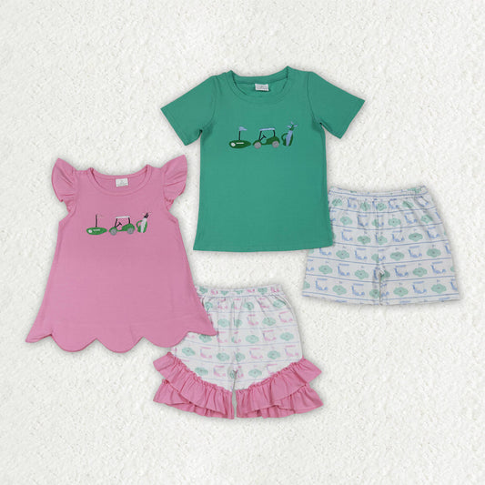 Baby Boy Girl Short Sleeves Embroidery Golf Sibling Summer Set Clothes RTS
