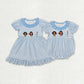 Baby Girl Short Sleeves Blue Stripes Princess Sibling Romper Dress RTS
