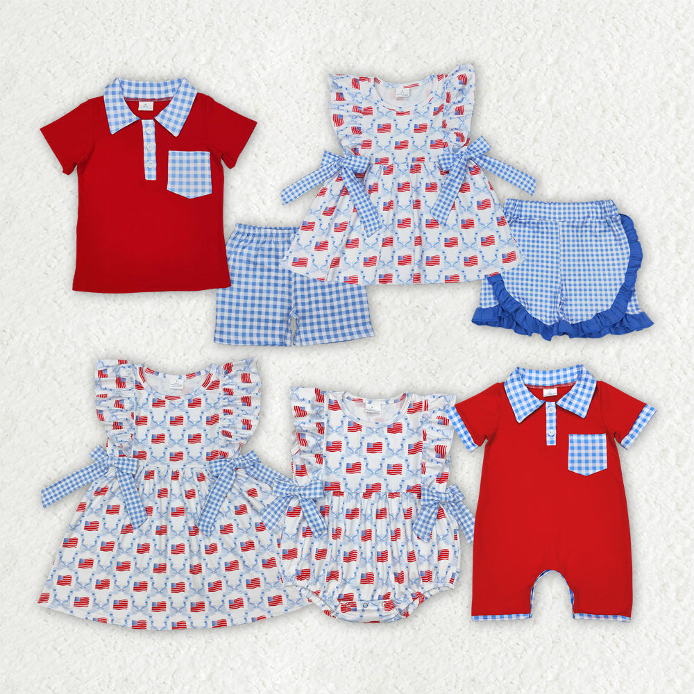 Baby Boy Girl 4th of July Flags Sibling Romper Dress Outfit Sibling Clothes RTS