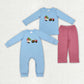 Baby Boy Embroidery Christmas Tree Tractor Sibling Romper Clothes Set