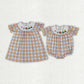 Baby Girl Short Sleeves Embroidery Farm Animals Plaid Sibling Smocked Romper Dress RTS