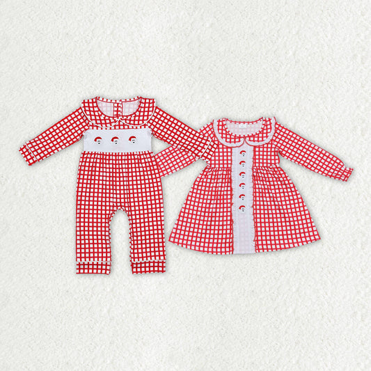 Baby Boy Girl Christmas Embroidery Santa Sibling Romper Dress