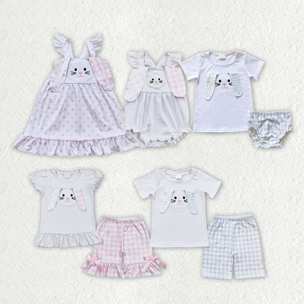 Baby Boy Girl Embroidery Easter Rabbit Ears Sibling Romper Dress Set