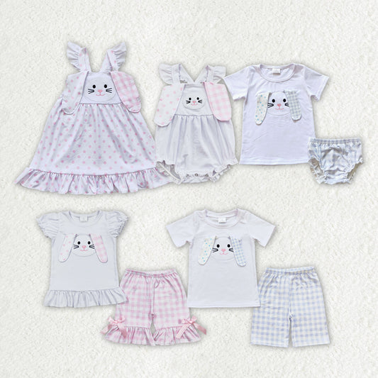 Baby Boy Girl Embroidery Easter Rabbit Ears Sibling Romper Dress Set