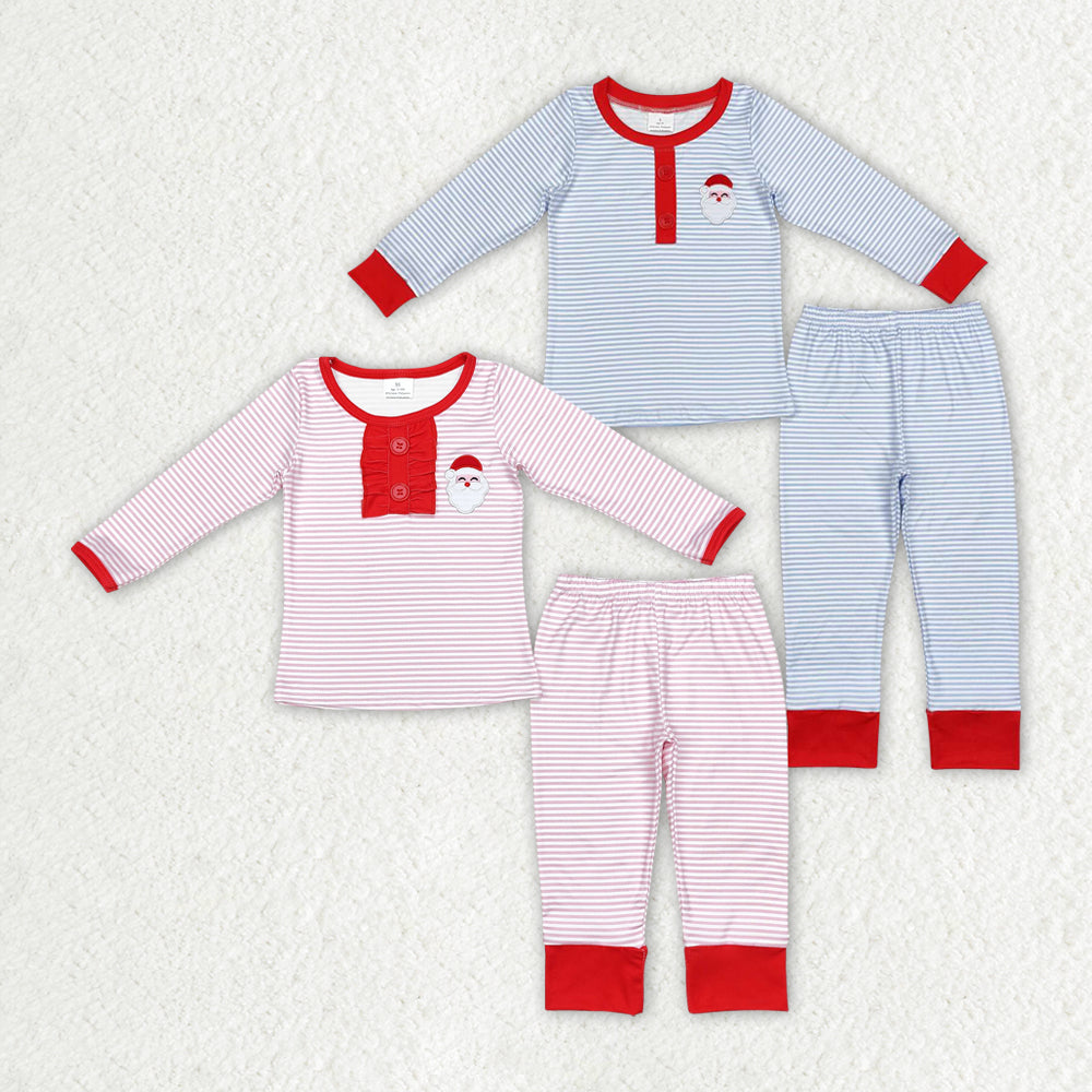 Baby Boy Girl Embroidery Christmas Santa Sibling Stripes Pajamas Clothes Set