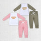 Baby Kids Long Sleeves Embroidery Mama's Boy Girl Children Shirt Pocket Pants Sibling Clothes Set