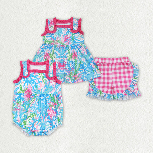 Baby Girl Sleeveless Water Flower Sibling Romper Clothes Outfit RTS