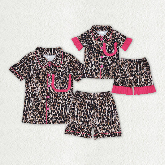 Mommy & Me Leopard Pockets Shirts Shorts Pajamas Sibling Set